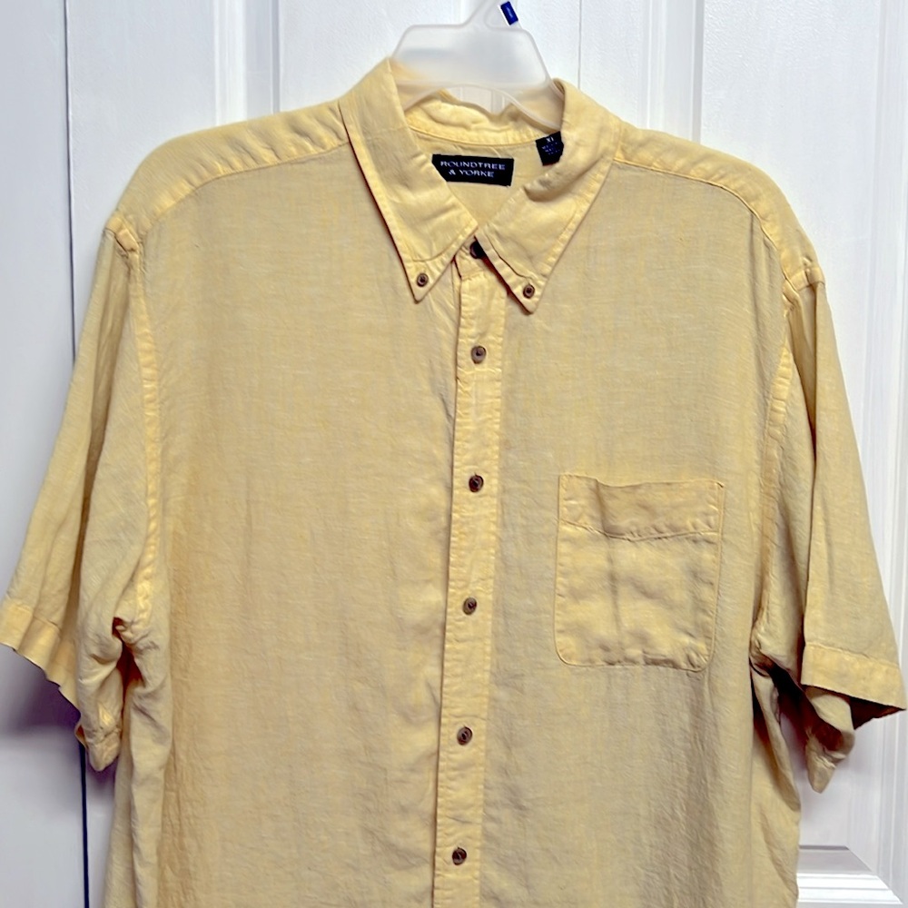 Roundtree & Yorke Yellow Short Sleeve Pocket Linen Mens Shirt Size XL - Picture 2 of 8